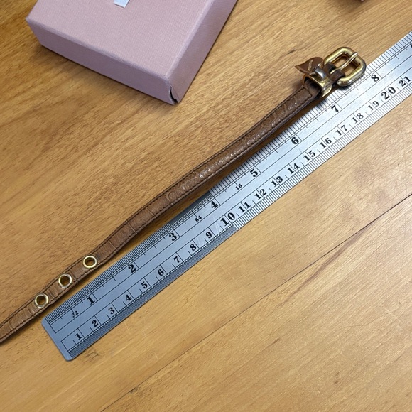 Miu Miu Brown Leather Bracelet Gold Buckle Heart Charm 6.5-7.5" - Picture 7 of 14